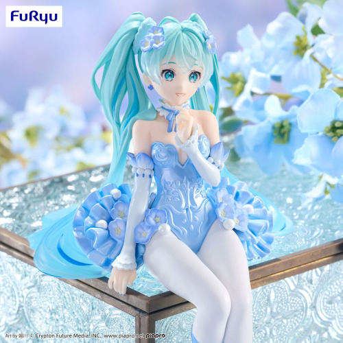 Figure Vocaloid - Hatsune Miku - PVC Statue Noodle Stopper Miku Flower Fairy Nemophila Pail Blue Color Ver. 15 cm